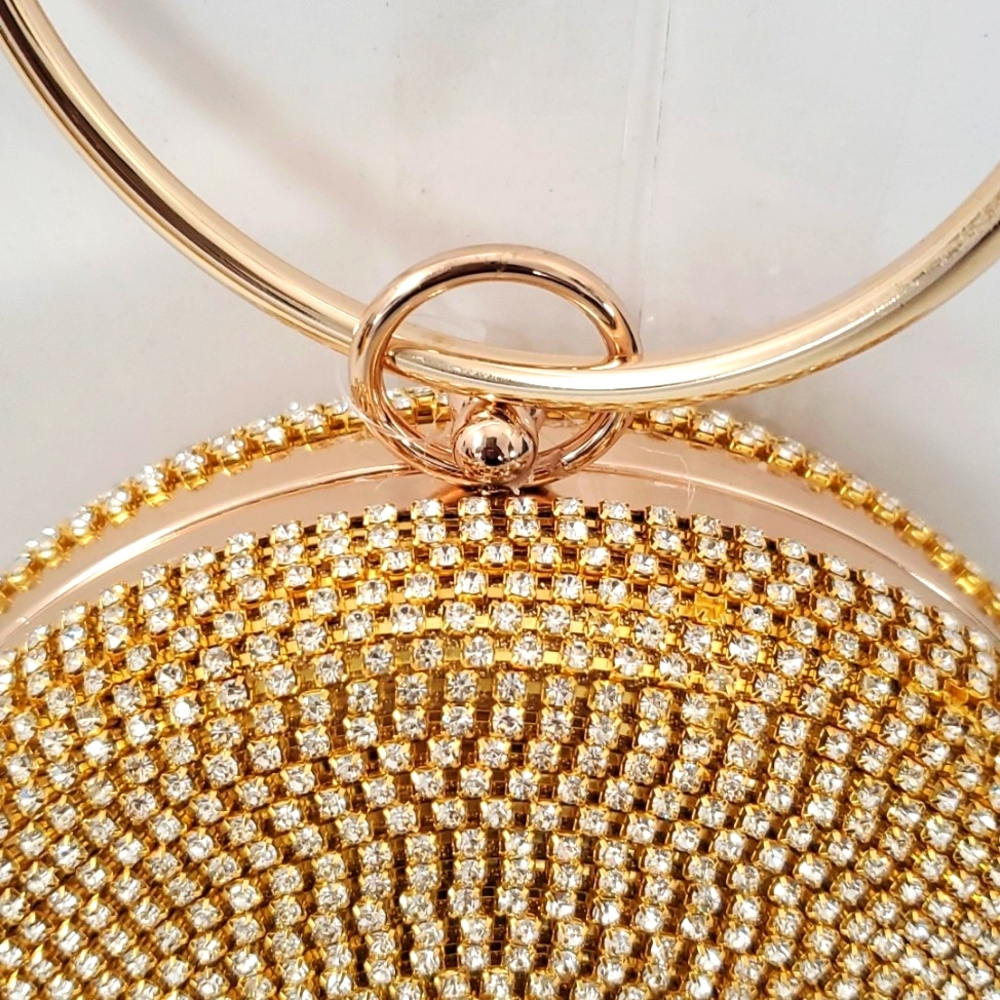 Caleesa Round Gold Tone Wristlet with Rhinestones - Picture 4 of 9